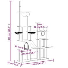 Petromila vidaXL Škrabadlo pre mačky so sisalovými stĺpikmi tmavosivé 279 cm