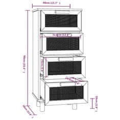 Vidaxl Komoda čierna 40x30x90 cm masívna borovica a prírodný ratan