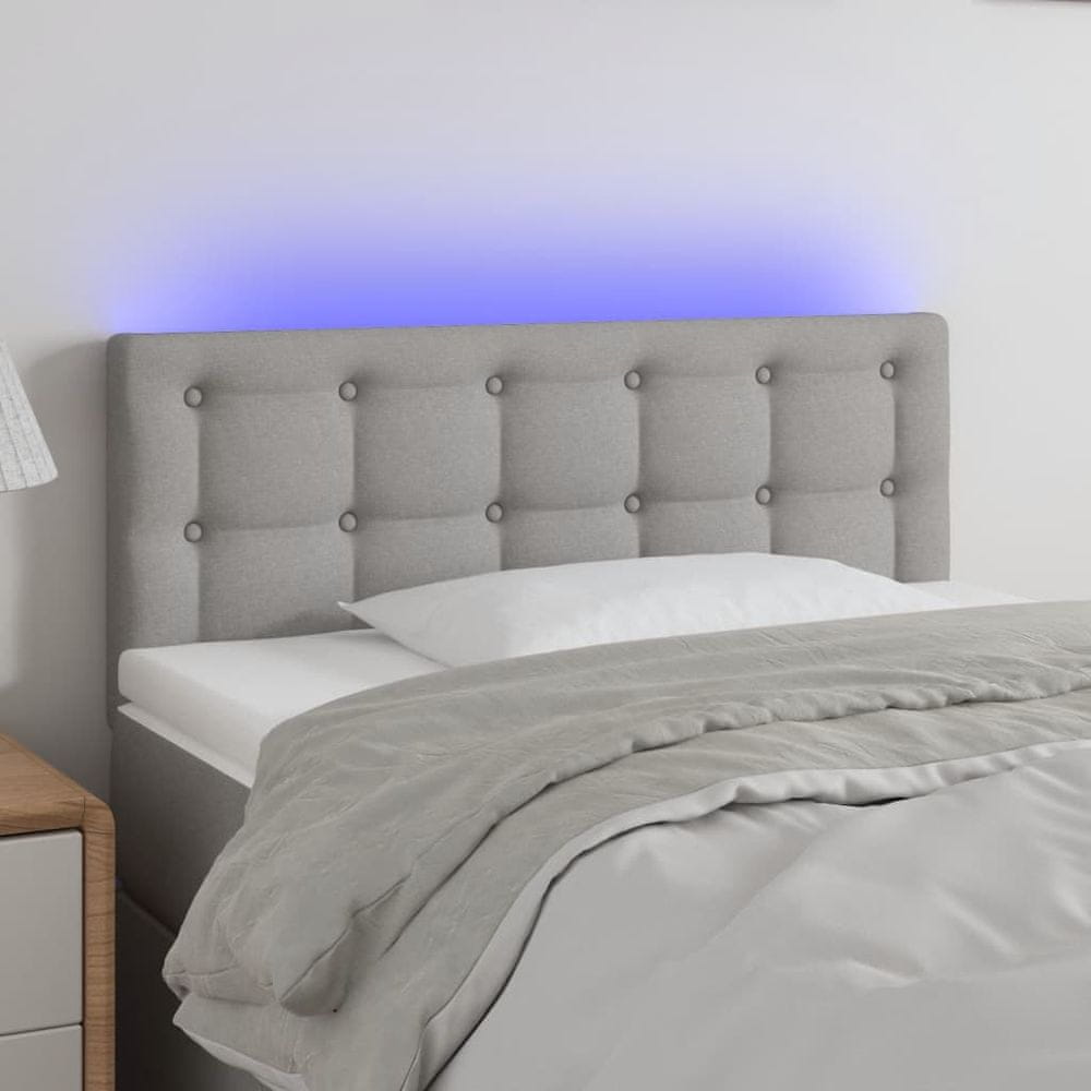 Vidaxl Čelo postele s LED bledosivé 100x5x78/88 cm látka