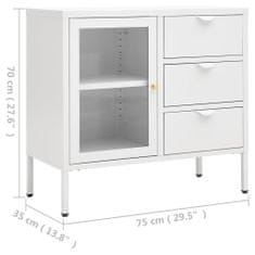 Vidaxl Komoda biela 75x35x70 cm oceľ a tvrdené sklo