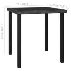 Petromila vidaXL Záhradný jedálenský stôl čierny 70x70x73 cm polyratanový