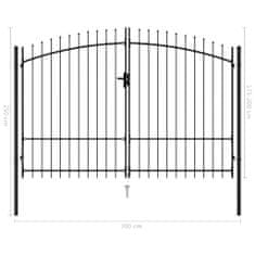 Petromila vidaXL Dvojkrídlová plotová brána s hrotmi, oceľ 3x2 m, čierna