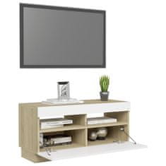 Vidaxl TV skrinka s LED svetlami biela a dub sonoma 80x35x40 cm