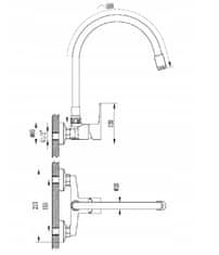 Invena Verso, nástenná kuchynská batéria 150mm s elastickým ramenom, béžová-čierna-chrómová, INV-BC-82-E4S-L