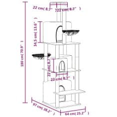 Petromila vidaXL Škrabadlo pre mačky so sisalovými stĺpikmi tmavosivé 180 cm