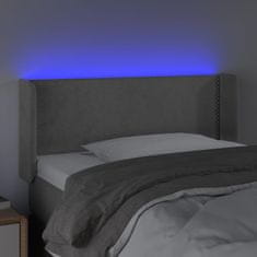 Vidaxl Čelo postele s LED bledosivé 83x16x78/88 cm zamat