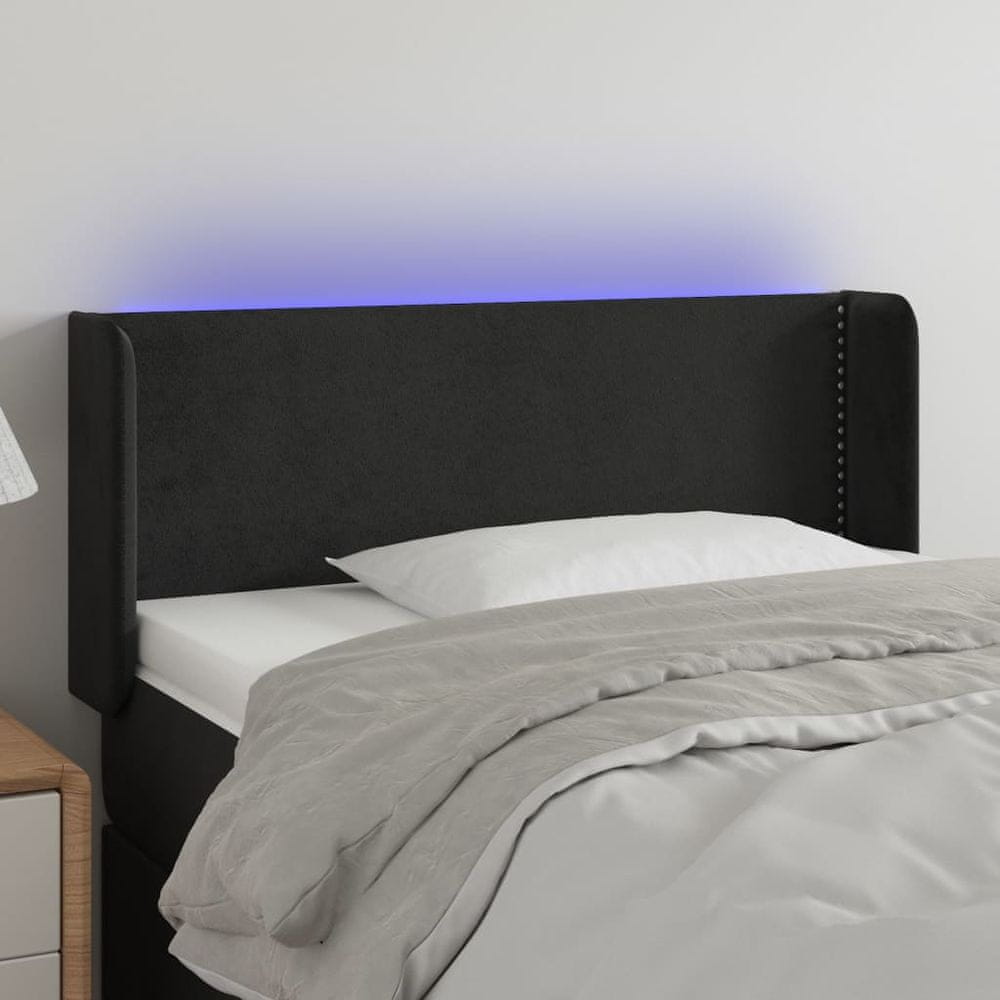 Vidaxl Čelo postele s LED čierne 93x16x78/88 cm zamat