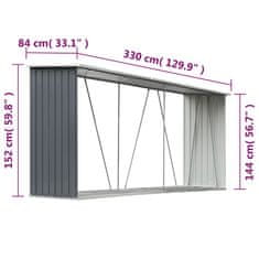 Petromila vidaXL Záhradná kôlňa na drevo galvanizovaná oceľ 330x84x152 cm sivá 