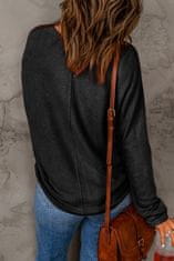 OMG! Dámsky jednofarebný patchworkový sveter s dlhým rukávom Baja čierna XL