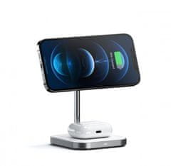 Satechi Aluminium 2-in-1 Magnetic Wireless Charging stand USB-C, biela