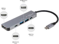 FIXED USB-C hliníkový hub 5v1, šedá