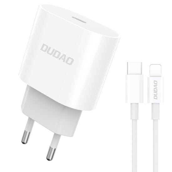 DUDAO A8SEU sieťová nabíjačka USB-C 20W + kábel USB-C / Lightning, biela