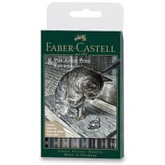 Faber-Castell Popisovač Pitt Artist Pen Black&Grey sada 8 ks, rôzne hroty, čierny a šedý