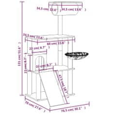 Vidaxl Škrabadlo pre mačky so sisalovými stĺpikmi bledosivé 131 cm