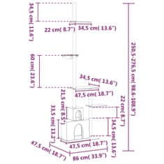 Vidaxl Strom pre mačky od podlahy po strop tmavosivý 250,5-276,5 cm