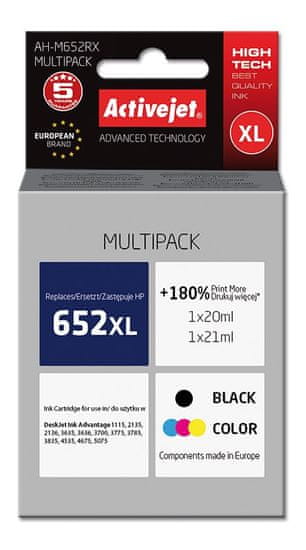 shumee Inkoust Activejet AH-M652RX (náhrada HP 652 F6V25/F6V24; Premium; 1 x 20 ml, 1 x 21 ml; 1580 stran, černá, barevná)
