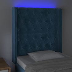 Vidaxl Čelo postele s LED tmavomodré 83x16x118/128 cm zamat