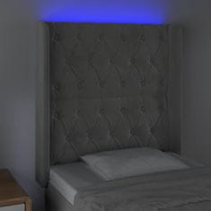 Vidaxl Čelo postele s LED bledosivé 83x16x118/128 cm zamat