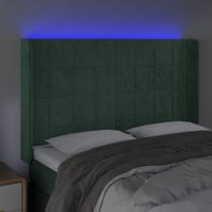 Vidaxl Čelo postele s LED tmavozelené 147x16x118/128 cm zamat