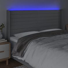 Vidaxl Čelo postele s LED bledosivé 203x16x118/128 cm látka