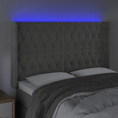 Vidaxl Čelo postele s LED bledosivé 163x16x118/128 cm zamat