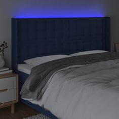 Vidaxl Čelo postele s LED modré 163x16x118/128 cm látka