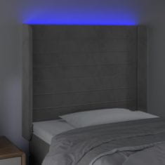 Vidaxl Čelo postele s LED bledosivé 103x16x118/128 cm zamat