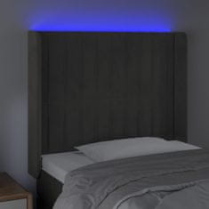 Vidaxl Čelo postele s LED tmavosivé 93x16x118/128 cm zamat