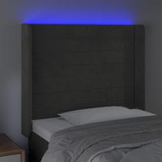 Vidaxl Čelo postele s LED tmavosivé 103x16x118/128 cm zamat