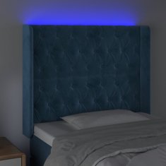 Vidaxl Čelo postele s LED tmavomodré 103x16x118/128 cm zamat