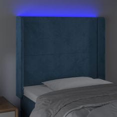 Vidaxl Čelo postele s LED tmavomodré 93x16x118/128 cm zamat