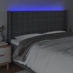 Vidaxl Čelo postele s LED tmavosivé 163x16x118/128 cm látka