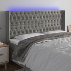 Vidaxl Čelo postele s LED bledosivé 183x16x118/128 cm zamat