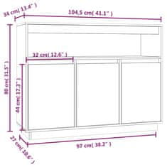 Petromila vidaXL Komoda biela 104,5x34x80 cm borovicový masív