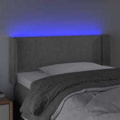 Vidaxl Čelo postele s LED bledosivé 93x16x78/88 cm zamat