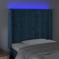 Vidaxl Čelo postele s LED tmavomodré 103x16x118/128 cm zamat