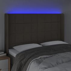 Vidaxl Čelo postele s LED sivohnedé 147x16x118/128 cm látka