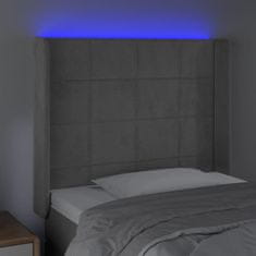 Vidaxl Čelo postele s LED bledosivé 93x16x118/128 cm zamat