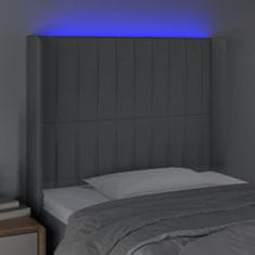 Vidaxl Čelo postele s LED bledosivé 103x16x118/128 cm látka