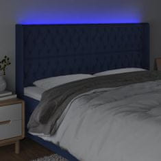 Vidaxl Čelo postele s LED modré 183x16x118/128 cm látka