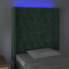 Vidaxl Čelo postele s LED tmavozelené 83x16x118/128 cm zamat