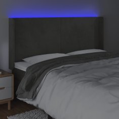 Vidaxl Čelo postele s LED tmavosivé 163x16x118/128 cm zamat