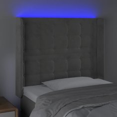 Vidaxl Čelo postele s LED bledosivé 83x16x118/128 cm zamat