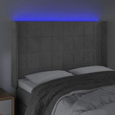 Vidaxl Čelo postele s LED bledosivé 147x16x118/128 cm zamat