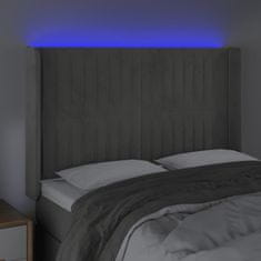 Vidaxl Čelo postele s LED bledosivé 147x16x118/128 cm zamat