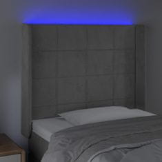 Vidaxl Čelo postele s LED bledosivé 83x16x118/128 cm zamat