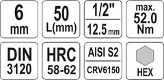 YATO Nadstavec 1/2" bit Imbus H6