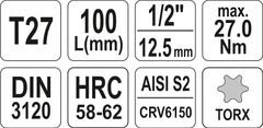 YATO Nadstavec predĺžený 1/2" bit Torx T27