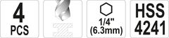 YATO Súprava 4ks univerzálnych fréz 1/4"