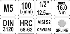 YATO Nadstavec predĺžený 1/2" bit viaczubý M5